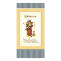 Witch with cat and broom customized photo card