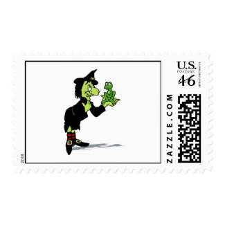 Witch with froggy postage stamps