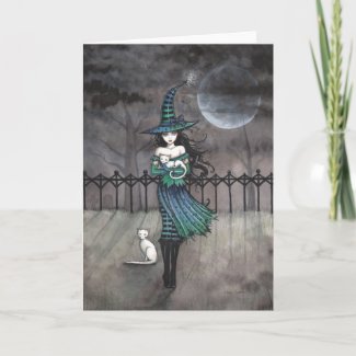 Witch with White Cats Greeting Card card