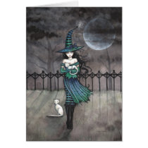 Witch with White Cats Greeting Card