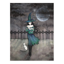 Witch with White Cats Postcard