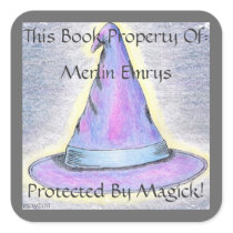 Witch Wizard Hat Bookplate Gray Border (Lg.) Sticker