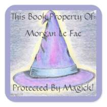 Witch Wizard Hat Bookplate Lavendar Border (Lg.) Sticker