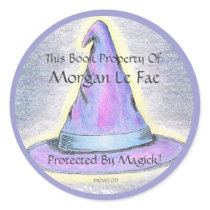 Witch Wizard Hat Bookplate Lavendar Border (Lg.) Round Sticker