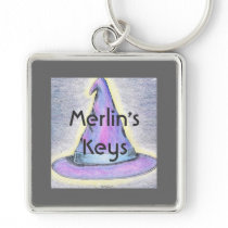 Witch Wizard Hat Gray Border Keychain