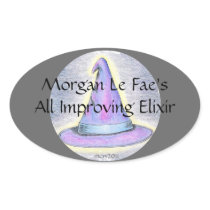 Witch Wizard Hat  Gray Border Oval Sticker
