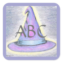 Witch Wizard Hat Monogram Lavendar/Bl Border (Lg.) Stickers