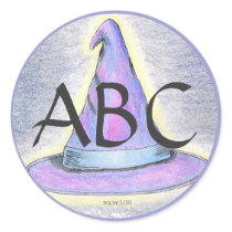 Witch Wizard Hat Monogram Lavendar Border (Lg.) Stickers