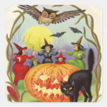 Witches Dancing Around Jack O' Lantern Square Stickers