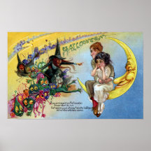 Witches, Goblins & Man in the Moon Halloween Print