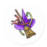 witches hat & broom classic round sticker