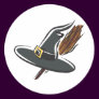 Witches hat & broom round sticker