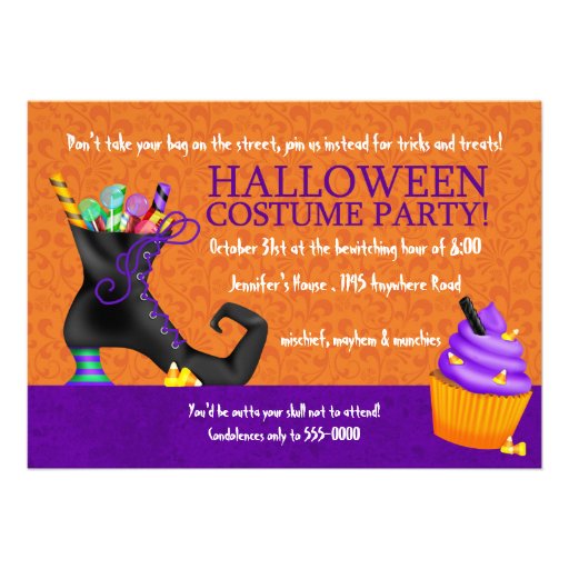 Witches Shoe and Cupcake Halloween Costume Party Custom Announcements