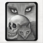 Witch's Black Cat Skull Gothic Cat Art Mousepad