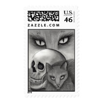 Witch's Black Cat Skull Gothic Cat Art Postage