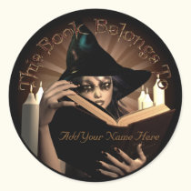 Witchy Bookplate Round Stickers
