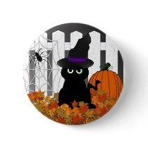 Witchy Kitty Halloween Button