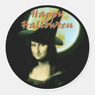 Witchy Woman Mona Lisa Halloween Classic Round Sticker
