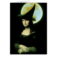 Witchy Woman Mona Lisa Halloween Greeting Card