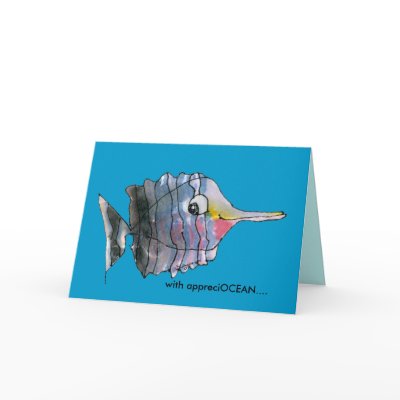 With appreciOCEAN blue cartoon fish thank you card by lillyarts
