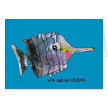 With appreciOCEAN blue cartoon fish thank you card