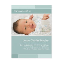 With Joy Blue/Aqua • Baby Announcement postcards