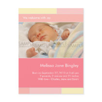 With Joy Pink/Vanilla • Baby Announcement postcards
