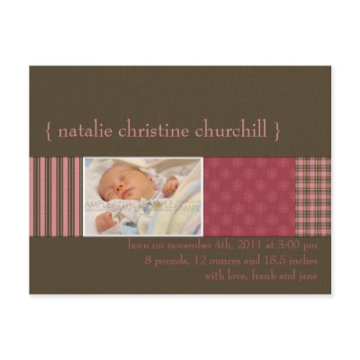With Love Pink/Brown • Birth Announcement Postcards by CSKidsOccasions