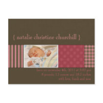 With Love Pink/Brown • Birth Announcement postcards