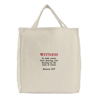 "Witness Romans 10:17" Embroidered Bag by enjones01
