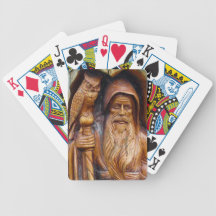 Wizard & Owl Emerge from Cave Wood Carving Card Decks