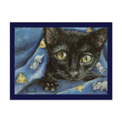 Woken kitty  postcard by tanyabond