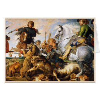 Wolf and Fox hunt Peter Paul Rubens masterpiece Greeting Card