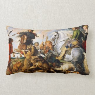 Wolf and Fox hunt Peter Paul Rubens masterpiece Throw Pillows