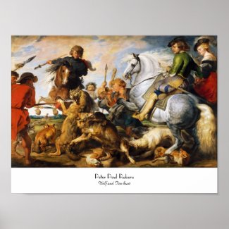 Wolf and Fox hunt Peter Paul Rubens masterpiece Posters