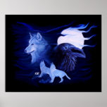 Wolf and Raven with full moon Posters