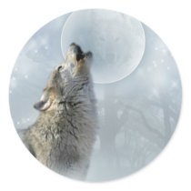 Wolf Blue Moon Round Sticker