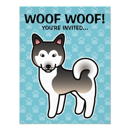 Wolf Grey Cartoon Alaskan Malamute Personalized Announcement
