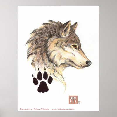a wolf head profile with wolf paw print was originally a tattoo design.