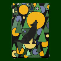 Wolf Howling at Moon Abstract Art ipad mini cases