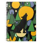 Wolf Howling at Moon Abstract Art Spiral Notebook