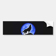 Wolf Howling at Moon Bumper Stickers