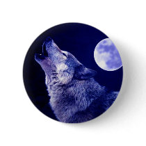 Wolf Howling at Moon Pinback Button