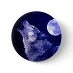 Wolf Howling at Moon Pinback Button