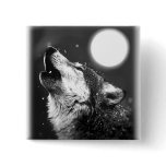 Wolf Howling at Moon Pinback Buttons