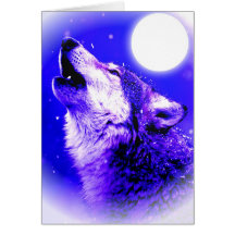 Wolf Howling at Moon Greeting Cards