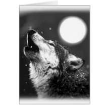 Wolf Howling at Moon Greeting Cards