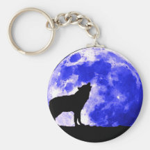 Wolf Howling at Moon Keychain