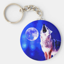 Wolf Howling at Moon Keychains