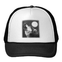 Wolf Howling at Moon Mesh Hats